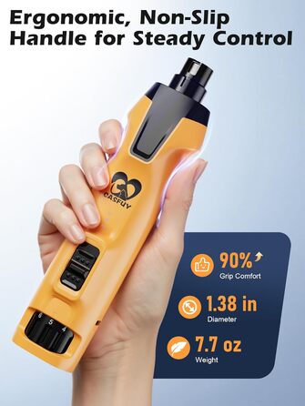 Електричний шліфувальник нігтів для собак Casfuy - 6 ступенів, тиха робота, з LED-підсвіткою та збирачем пилу