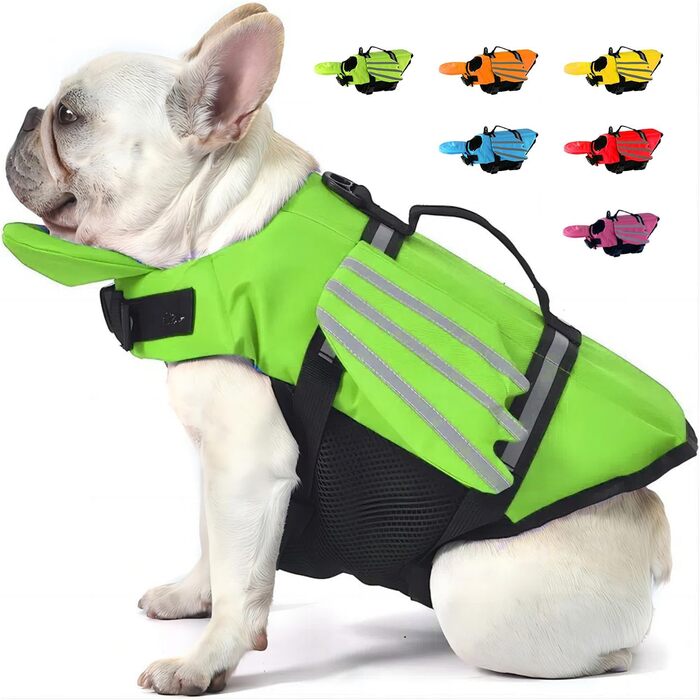 Рятувальний жилет для собак з плавниками, для собак з проблемами підборіддя, легкий та безпечний для водних видів спорту, жилет для собак з ручкою та світловідбиваючими елементами для малих, середніх та великих собак (L, Зелений)