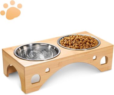 Набір мисок для собак FoiiLiio з нержавіючої сталі (2 шт., 1100 мл), підставка з бамбука, годівниця для собак
