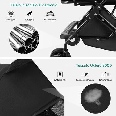 Дитячий візок для тварин BAKAJI 2 в 1, 40 кг, складний, знімний капюшон, візок для собак та котів з кошиком для зберігання (Чорний)