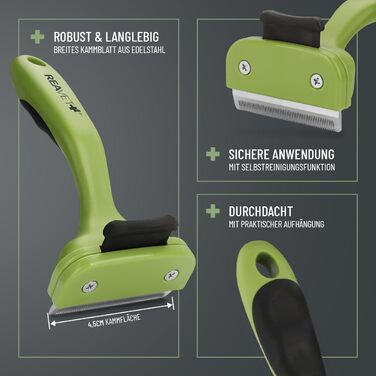 Гребінець для видалення підшерстя ReaVET для собак та котів з коротким хутром | Середні породи | З кнопкою самоочищення | Ідеально для сезонного линяння