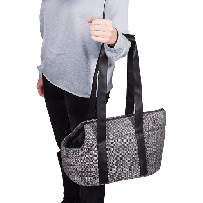 Сумка для собак Danira сірого кольору – 50x24x26см – поліестер, знімний килимок та дно, страховочна стрічка, кишеня, легко миється