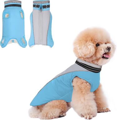 Тепла флісова куртка для собак JUY'S SONG з підкладкою, без рукавів, з бавовняною основою та нагрудником, світловідбиваючі смуги, для зими/осені, рожевий/блакитний (L)