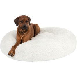 Крісло-лежанка для собак Zooplus Flocke | з в'язкоеластичними кульками | м'яке та зручне | гніздечко для собак | з блискавкою, можна прати | білий колір (діаметр: 90см x висота: 20см)