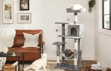 Комплекс для котів Feandrea: стовп-драбалка з лежаком, ігровий замок (101 - 160 см)