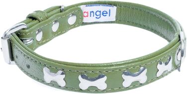 Шкіряний нашийник для собак Angel Pet Supplies, зелений, подвійний, м'яка підкладка, 40,6×3 см, для шиї 29,2–35,6 см