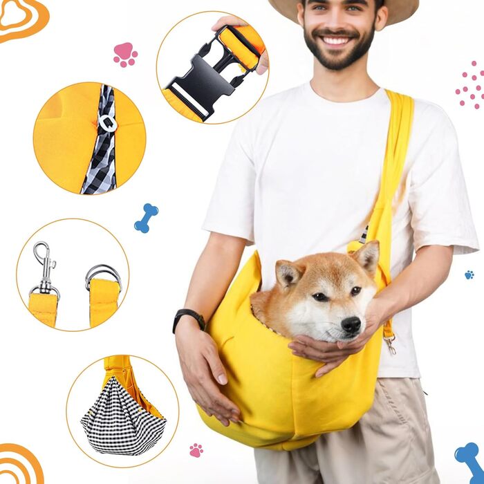 Переноска для собак Sertay, регульована, реверсивна, для маленьких собак, зручна переноска для прогулянок та покупок (жовта)