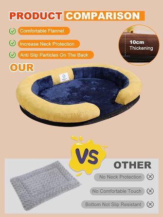 Ортопедичне ліжко для собак PETCUTE великих порід, зручне собаче ліжко з неслизьким дном та знімним, пральним чохлом, антистресовий кошик для собак середніх порід, колір: темно-синій