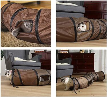 Туннель для котів Andiker S-подібної форми, складаний, іграшка-пазл для гри в приміщенні та на вулиці, з 2 бічними отворами (коричневий)