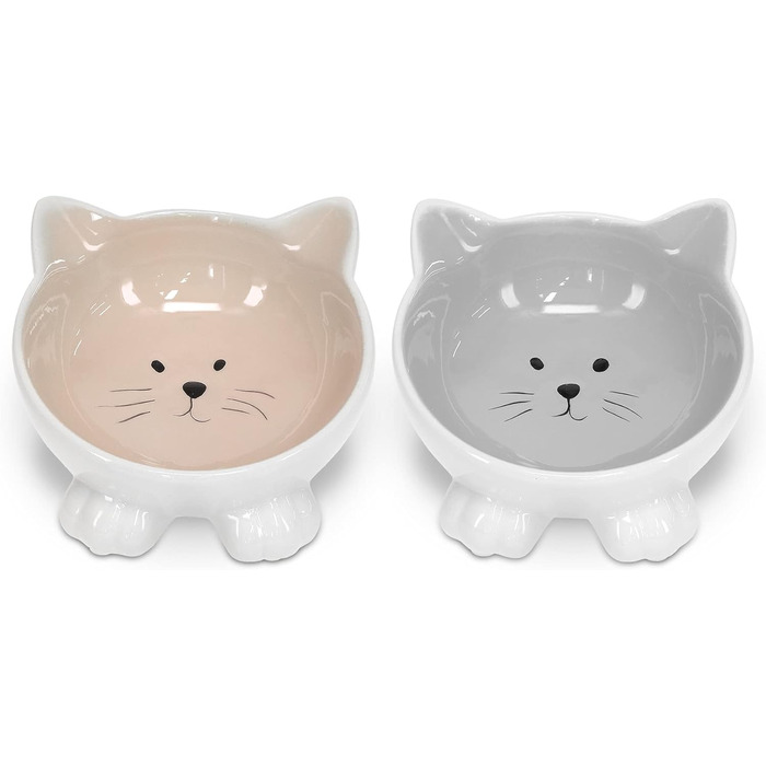 Набір мисок для котів Navaris (2 шт.) - кераміка, неслизькі, для води та корму, можна мити в посудомийній машині, бежевий