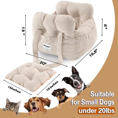 Автокрісло для собак маленьких порід, переноска для цуценят, зручна автотранспортування, з кишенями, машинного прання (Смугастий хакі)