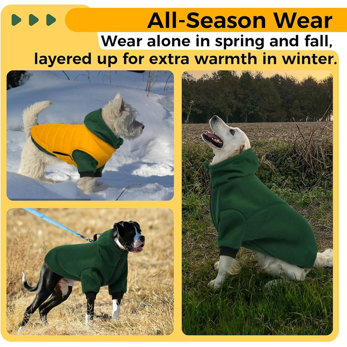 Флісовий худі для собак Lelepet з капюшоном та отвором для повідка, теплий, для осені та зими, напівзастібка, стильний одяг для домашніх тварин, малі, середні та великі породи, XX-Large, зелений
