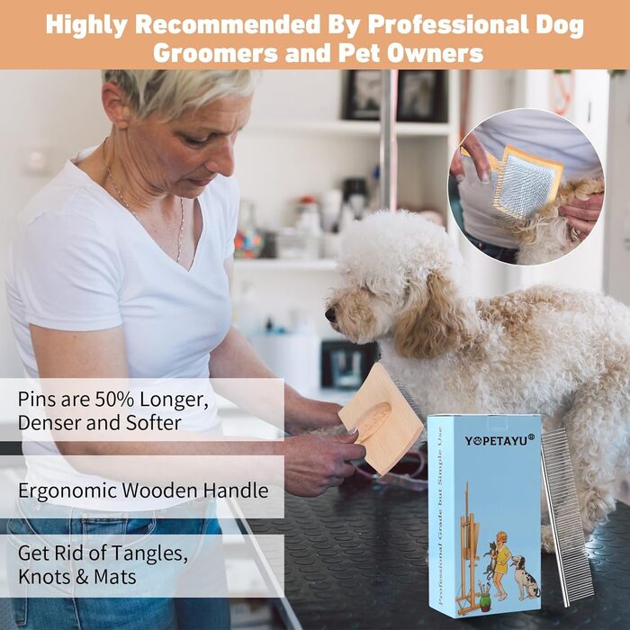 Гребінець для собак з дерев'яною ручкою Slicker для середніх та великих порід (Голден Ретрівер, Лабрадор, Пудель, коти з довгим хутром), видаляє відмерле та підшерсток, з гребінцем – Дуб