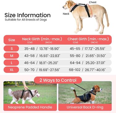 Світлодіодне обіднє нашийник для собак Masbrill, світловідбиваючий, з регулюванням, з ручкою, для малих, середніх та великих собак (Чорний/Червоний, S)