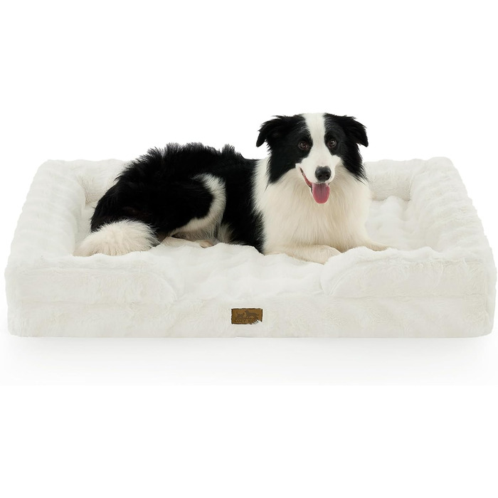 Ортопедичне ліжко для собак з штучного хутра, великі породи, диван з високопідтримуючим пінополіуретаном та водонепроникним чохлом, неслизьке, м'яке, тепле, пране, C-подібне, розмір XL (бежевий)