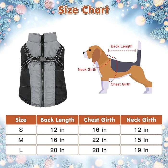 Зимовий теплий одяг для собак: чорний зимовий теплий одяг для собак середніх та великих порід, чорний колір, розмір L