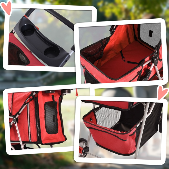 PawHut Dog Buggy Multicolor Dog Buggy для прогулянок, легкий і складний, для собак і кішок, червоний