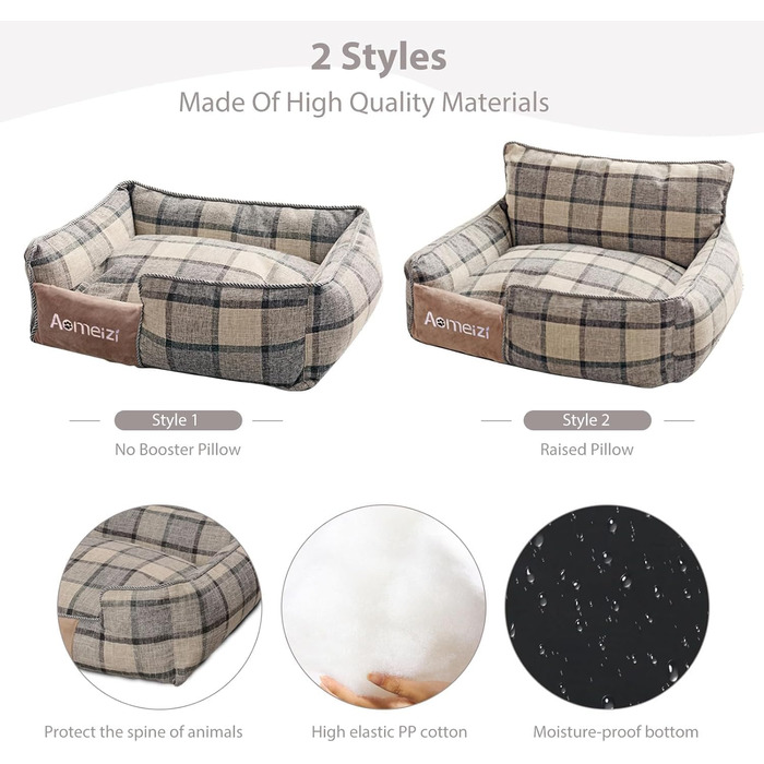 Ортопедичне ліжко для собак PETCUTE середнього та великого розміру. М'яке ліжко-софа для собак з знімним та пральним чохлом, антиковзаюче дно, сіре, для підтримки спини (L, сірий класичний)