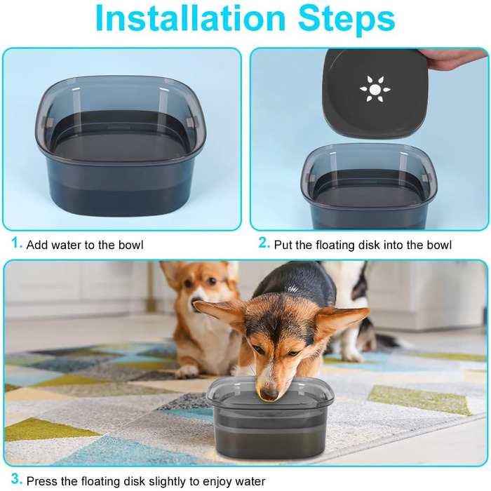 Миска для води для собак, 2 л, повільна годівниця, миска-повільна годівниця, чорна, без розбризкування, для подорожей