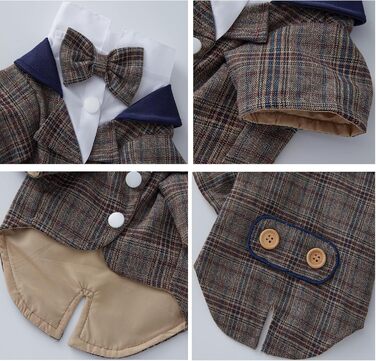 Елегантний костюм для собак: смокінг для маленьких та середніх собак, коричневий, з блакитною краваткою. Ідеально для вечірок, свят, днів народжень. Розмір M (довжина спини 29 см)