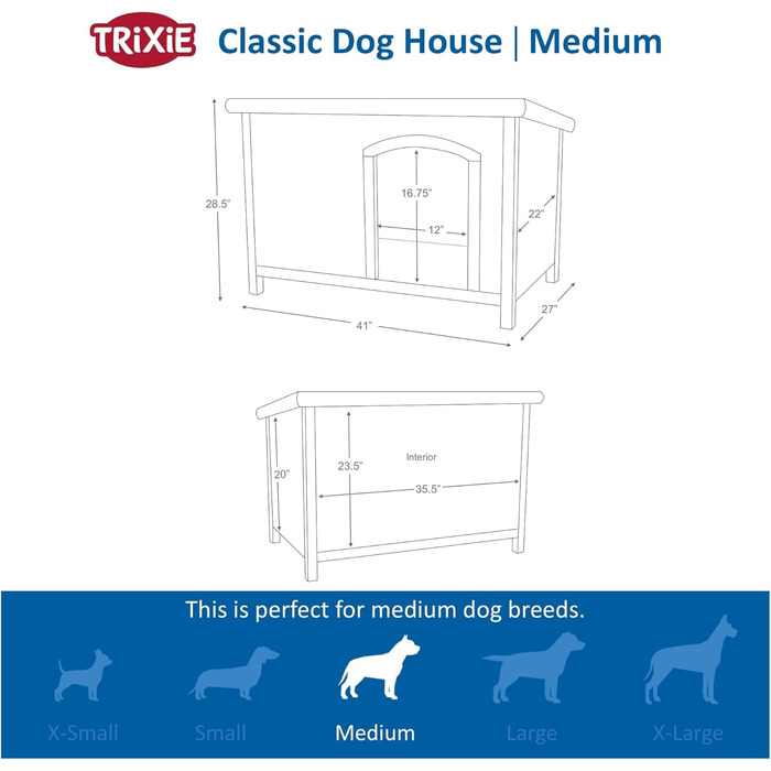 Водонепроникний намет-будка для собак TRIXIE Natura Classic Flachdach, сірий, M–L, 104 × 72 × 68 см