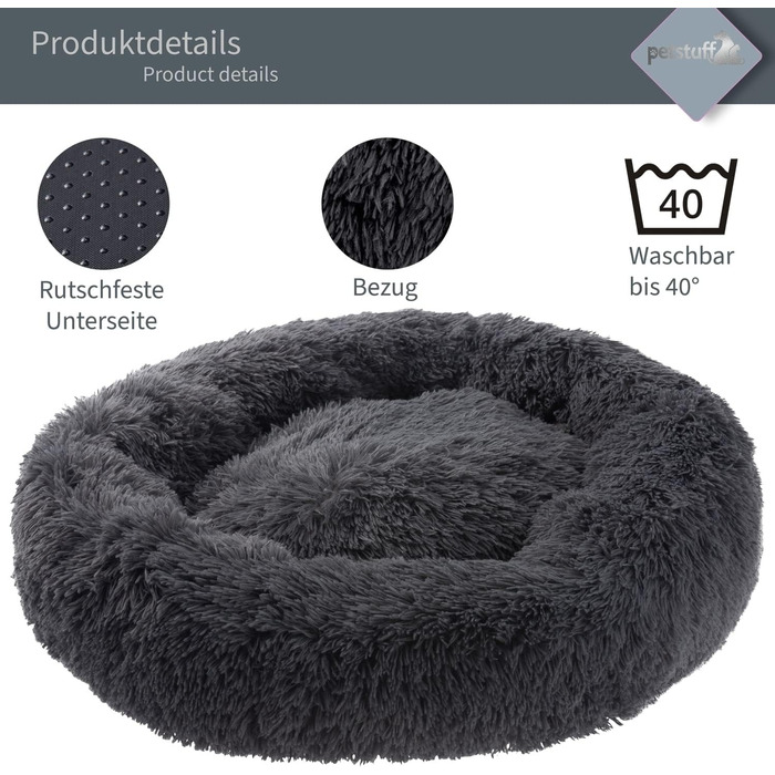 Кругле собаче ліжко з антиковзким покриттям, колір та розмір на вибір, діаметр 120 см, темно-сірий