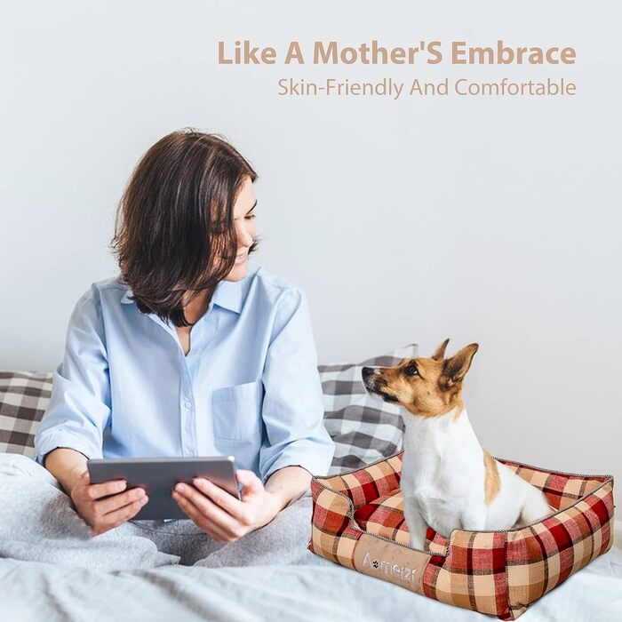 Ортопедичне ліжко для собак PETCUTE, середнього та великого розміру, знімний та миючий чохол, антиковзаюча поверхня, м'яке та комфортне, класичне, червоне