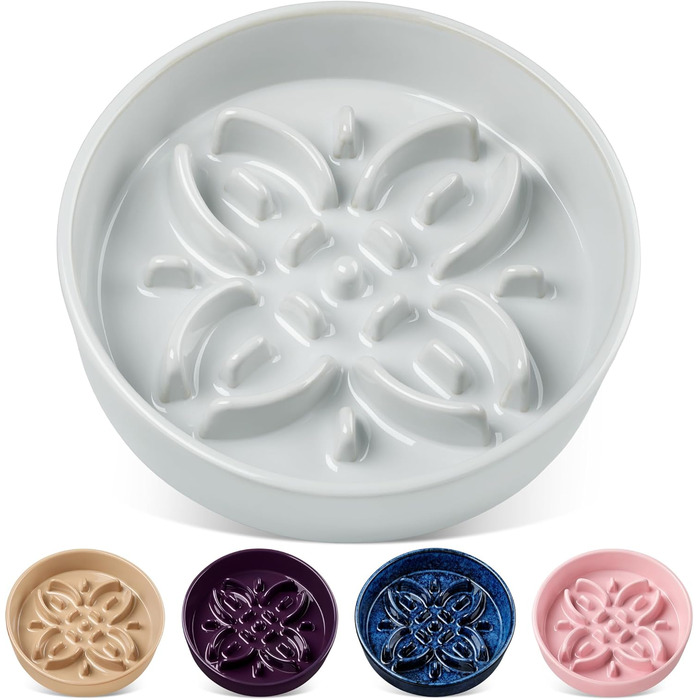 Миска для собак Vancasso з кераміки для повільного годування, пазл-миска з квітковим лабіринтом, протиковзна миска для великих порід, 3 чашки, сіро-блакитний колір