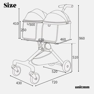 Візок для собак та котів на 2 тварин, знімний багажник, складний, 4 колеса, для подорожей та кемпінгу