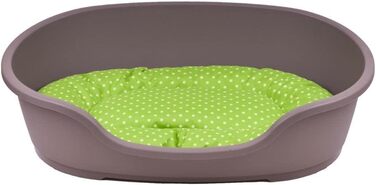 Корзина для собак Adena, 58 x 38 см, бежева + подушка в горошок, зелена (110 x 74 x 30 см)