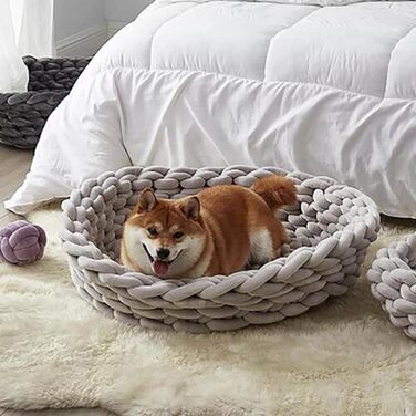 Ручне в'язане ліжко для котів та собак з бавовни, 40 см - тепле гніздо/кошик для домашніх тварин