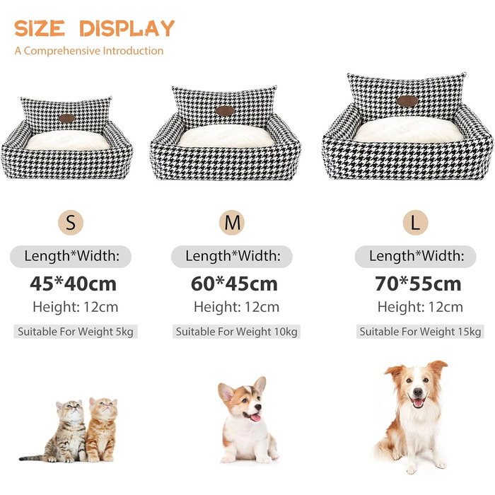 Ортопедичне ліжко для собак PETCUTE, зручний лежак для собак та котів, чорний, середній, знімний килимок