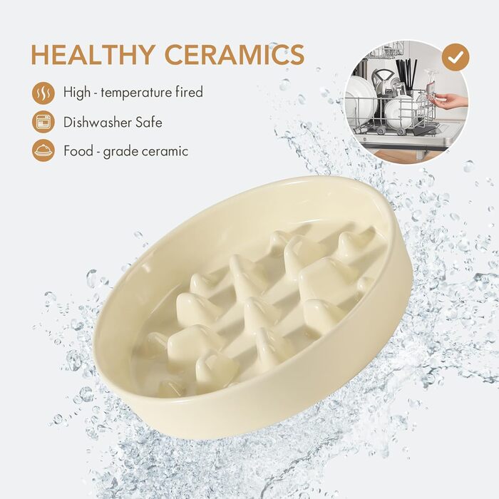 Підвищена годівниця для собак та котів Havniva з кераміки, для повільного годування, 13 см та 15,5 см миски, дерев'яний підставник, 2 шт. світло-зелений + підставка, 8.2 дюйми