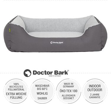 Ліжко для собак Doctor Bark, м'яке та пухнасте, середніх порід, 86x65 см, сіре, Made in Germany