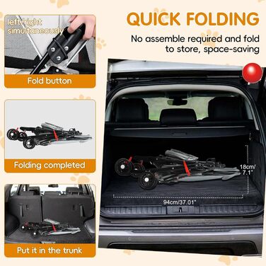 Дитяча коляска для тварин з 4 колесами, легка та складана, до 7,5 кг, з тримачем для напоїв