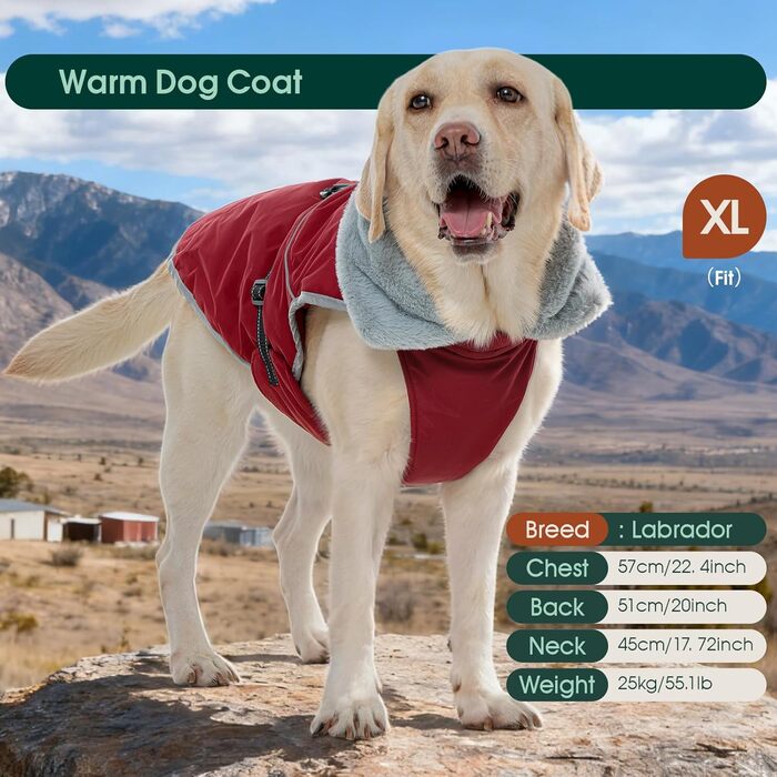 Куртка для собак Kuoser, тепла, водонепроникна, флісова, червона, розмір M