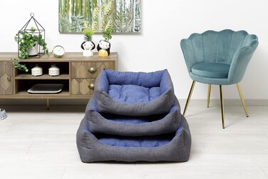 Лежак для собак Baroni Home прямокутний з двосторонньою подушкою, 70x85 см, сірий і синій