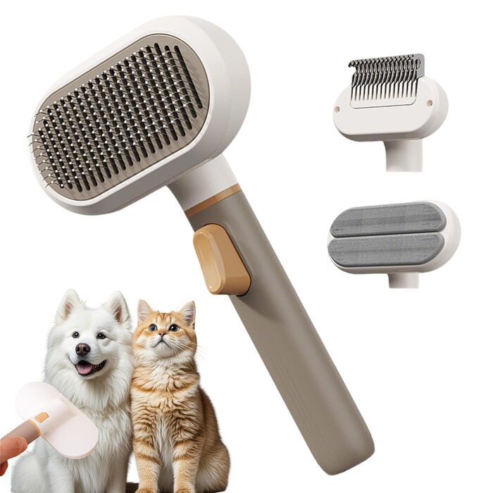 Щітка для шерсті собак і котів, тримач, 3 насадки, для короткої та довгої шерсті, масаж, догляд, для дому