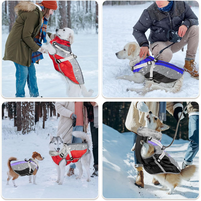 Зимовий одяг для собак Nasjac: теплий водонепроникний флісовий одяг з кріпленням для повідка, для маленьких, середніх та великих собак. Відбиваючий, регульований, з хутром, Hunter Weste XXL (Об'єм грудей 74-82 см), червоно-сірий