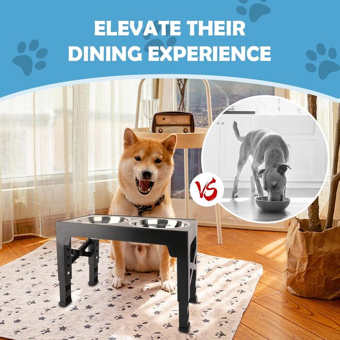 Підвищені годівниці для собак JumeiYoupin - набір з 3 шт. (2 з нержавіючої сталі, 1 для повільного годування) - 5 рівнів висоти - зменшують навантаження на шию - неслизькі годівниці для собак будь-якого розміру та котів