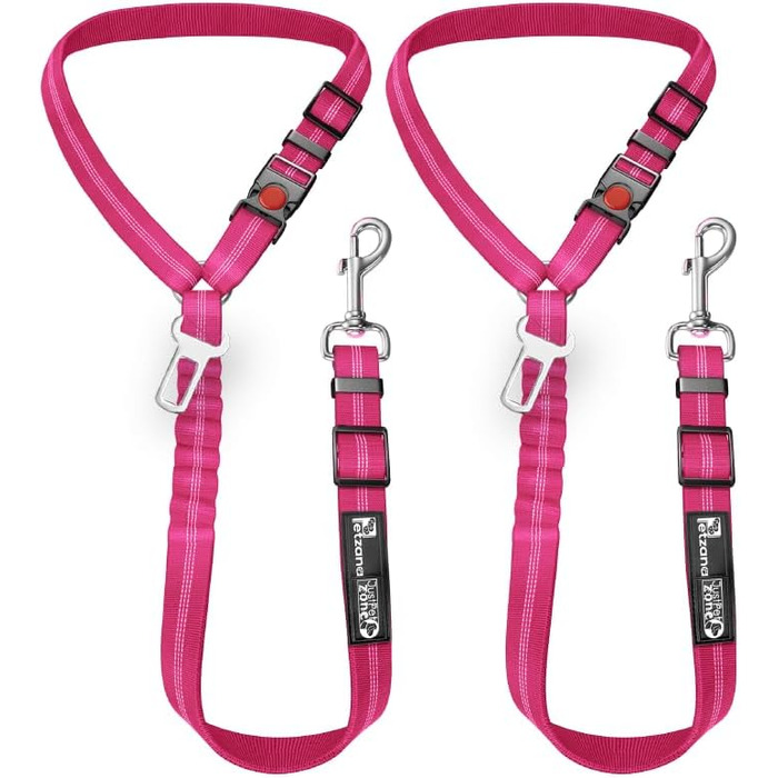 Безпечний автомобільний ремінь для собак 2-в-1, повід та фіксатор, кріплення до підголівника. Регульований, міцний, відбиваючий, простий у використанні, рожевий, 2 шт.