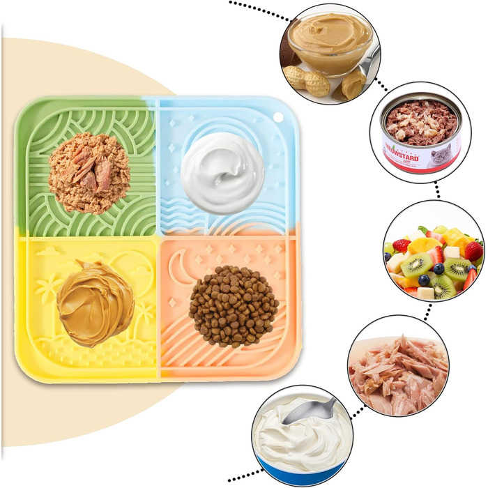 Силіконовий килимок для лизання собак та котів з присосками, багатокольоровий, для повільного годування, зменшує тривогу під час купання та тренувань