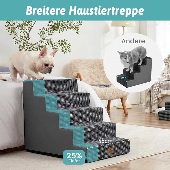 Сходинка для собак маленьких порід, 5 сходинок, 60 см, знімний чохол (темно-сірий, 75x50x60 см)