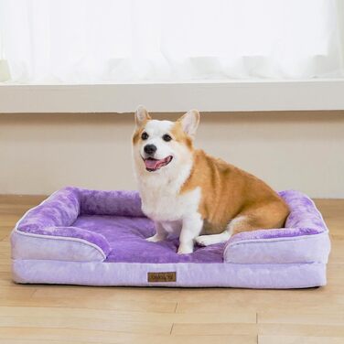 Ортопедичне ліжко для собак BELLA & PAL, 71x59 см, для маленьких/середніх собак, без монтажу, з ефектом пам'яті, водовідштовхувальна вставка, фланелевий знімний чохол, антиковзаюче дно, фіолетовий