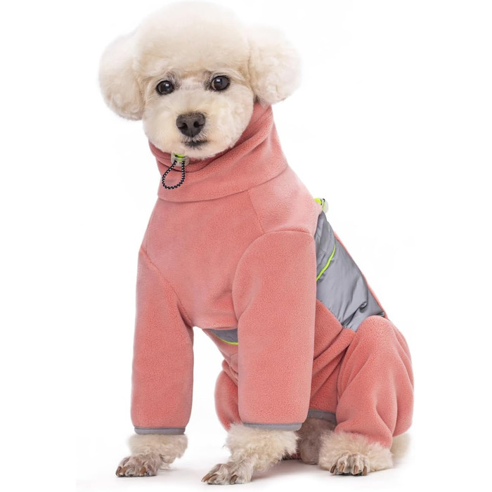 Флісова тепла куртка для собак на зиму, Onesie для цуценят з регульованою талією, D-кільцем та світловідбиваючими смугами, теплий одяг для собак, костюм для маленьких та середніх собак_L (L:Обхват грудей:48см/18.8дюймів; довжина спини:33см/12.9дюймів, рож
