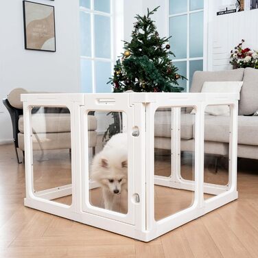 Акриловий вольєр для цуценят, 60 см, прозорий захист для собак, портативний міцний вольєр для собак маленьких та середніх порід, для використання в приміщенні та на вулиці, панелі білого кольору (8 шт.)