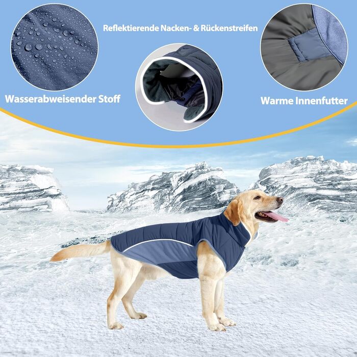 Водонепроникний собачий плащ/куртка Poiinvc з отвором для шлейки, світловідбиваючий, теплий, водонепроникний, для собак S-XXL, з еластичними манжетами, ідеальний для прогулянок на вулиці, зелений (M, темно-синій)