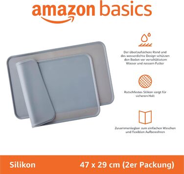 Підкладки під годівницю для тварин Amazon Basics, силіконові, 47 x 29 см, сірі (2 шт.)