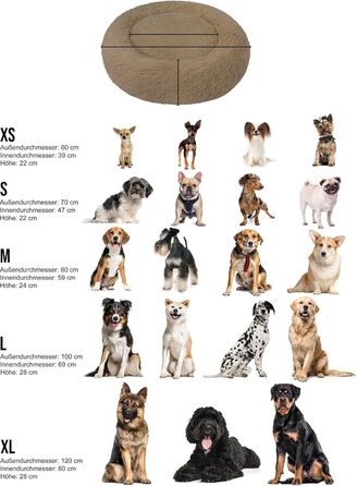 Кругле собаче ліжко Normani для великих і маленьких собак - ергономічна подушка-донат, собача лежанка з високим бортиком, колір коричневий, розмір 60x60x22 см