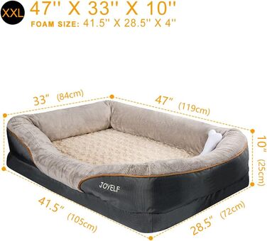 Ортопедичне лежанка для собак JOYELF XXL з піною Memory Foam, знімний чохол, іграшка у подарунок